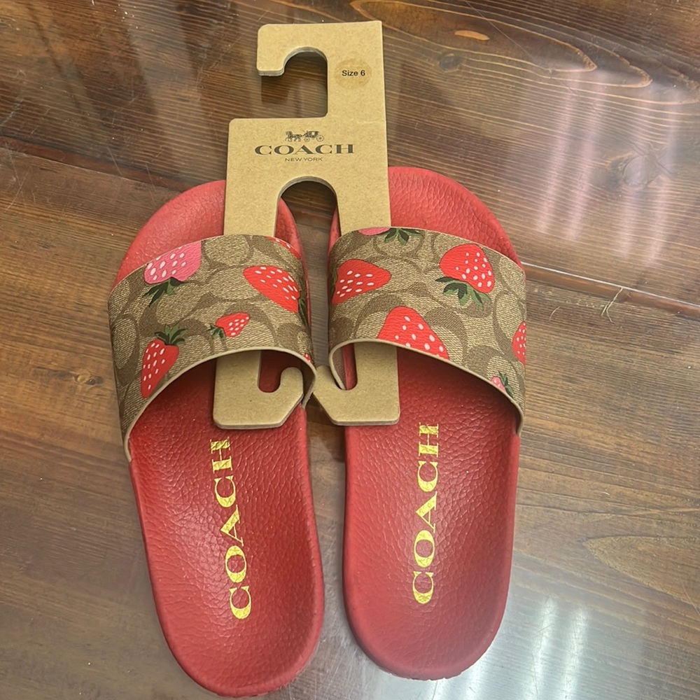 Coach Strawberry Red Slides Size 6 NWT